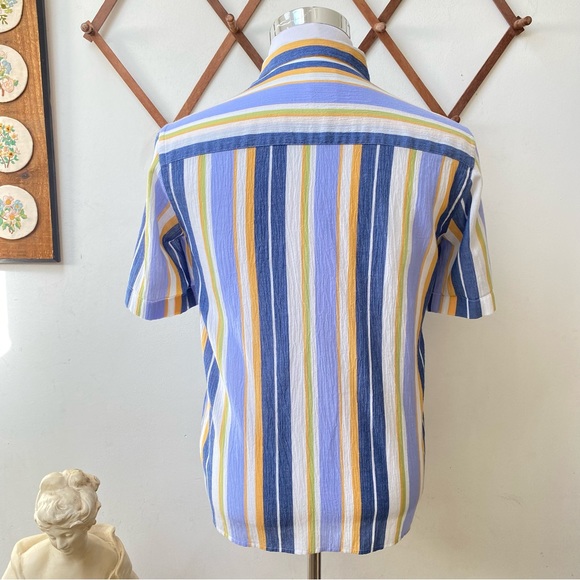 Zara Retro Striped Gauze Cotton Button Up Shirt - Picture 9 of 14